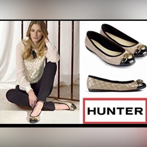 Hunter Shoes - Hunter Black and Beige Quilted Women's Flats